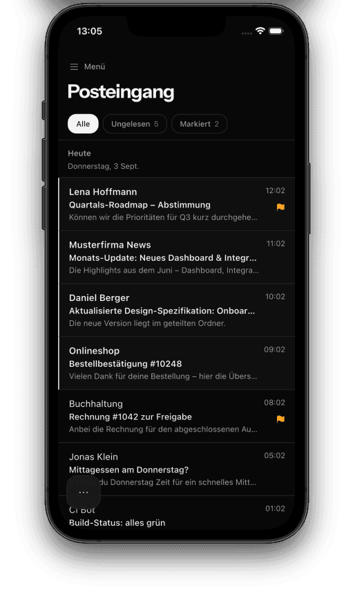 Envoy Mail Posteingang mit Filtern für ungelesene und markierte E-Mails